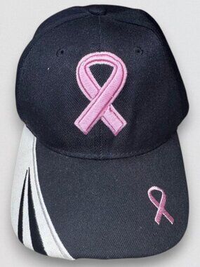 Breast Cancer Awareness Pink Ribbon Adjustable Velcro Baseball Cap Hat Black